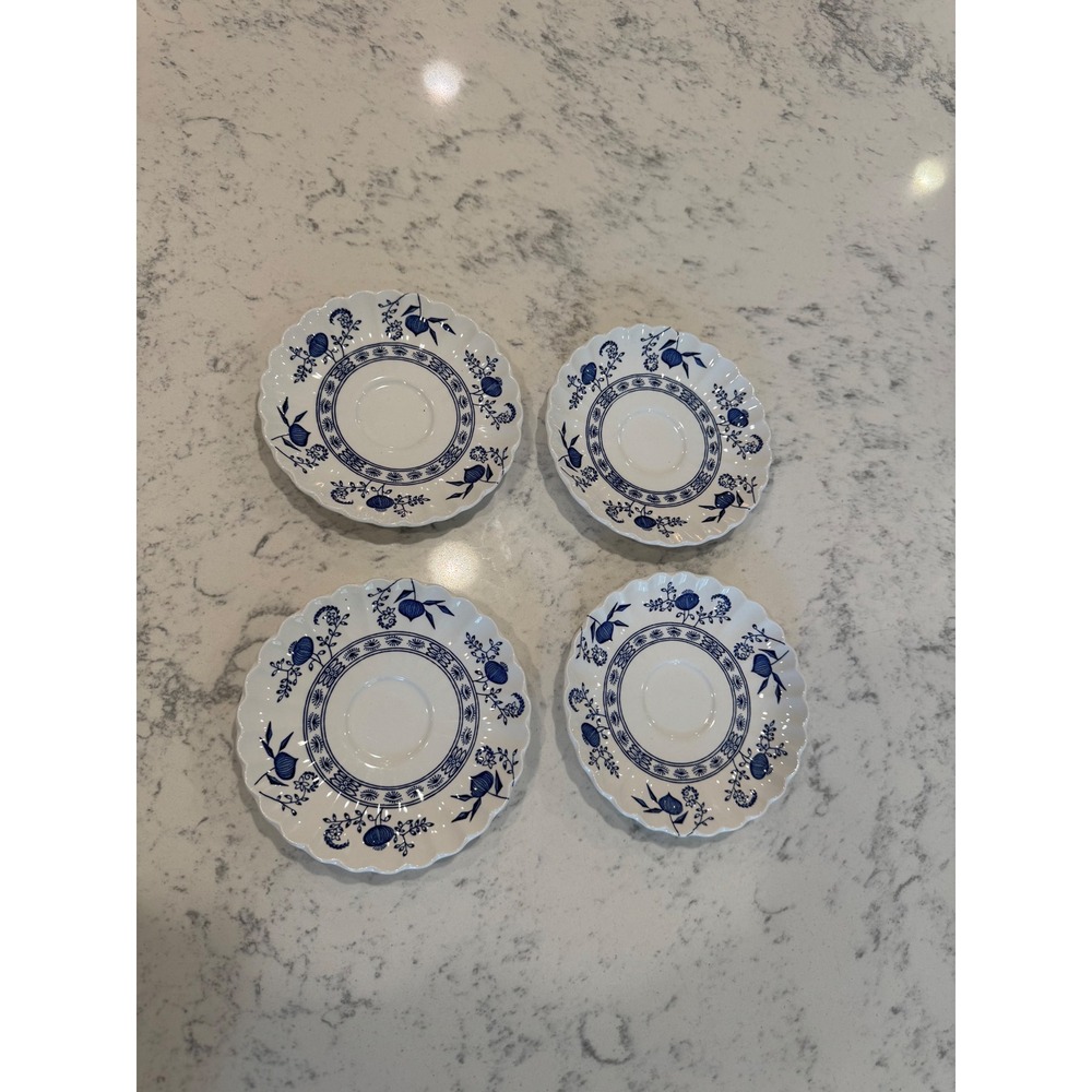 Vintage J&G Meakin England Classic White Nordic Blue Floral Scalloped Saucers(4)